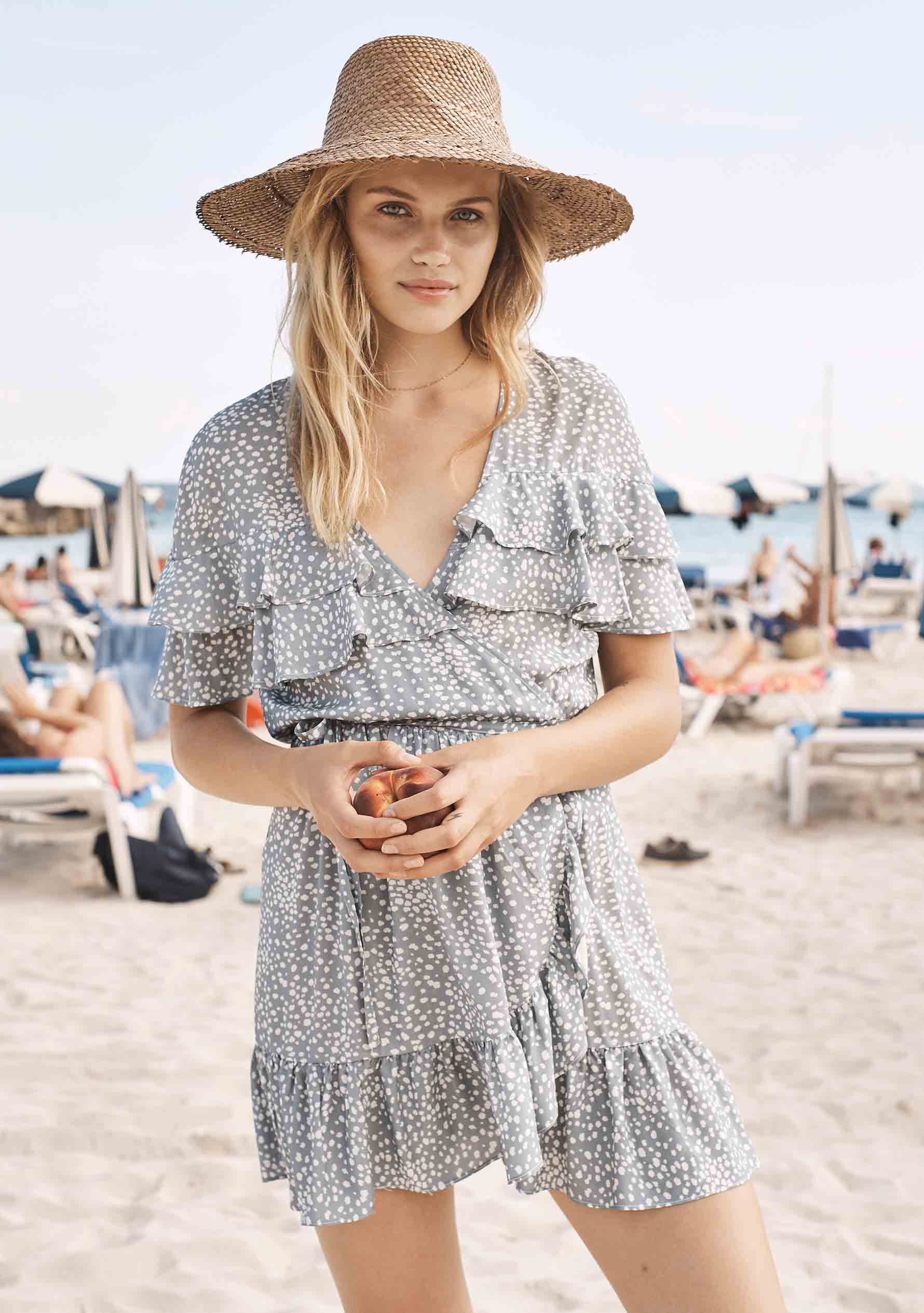Edie Cascade Wrap Mini Dress Dusty Blue Edie Cascade Wrap Mini Dress Dusty Blue