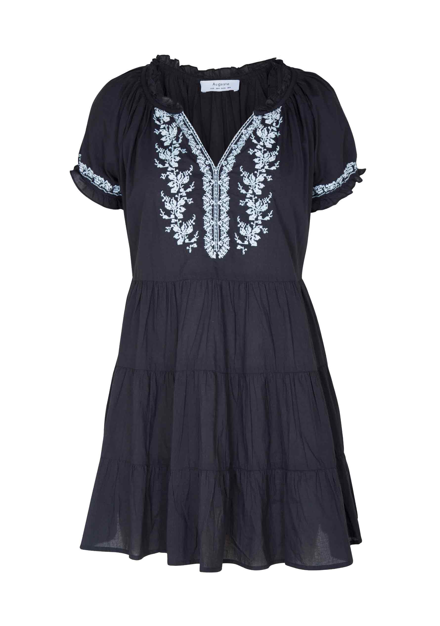 Ivy Embroidered Baby Doll Mini Dress Black