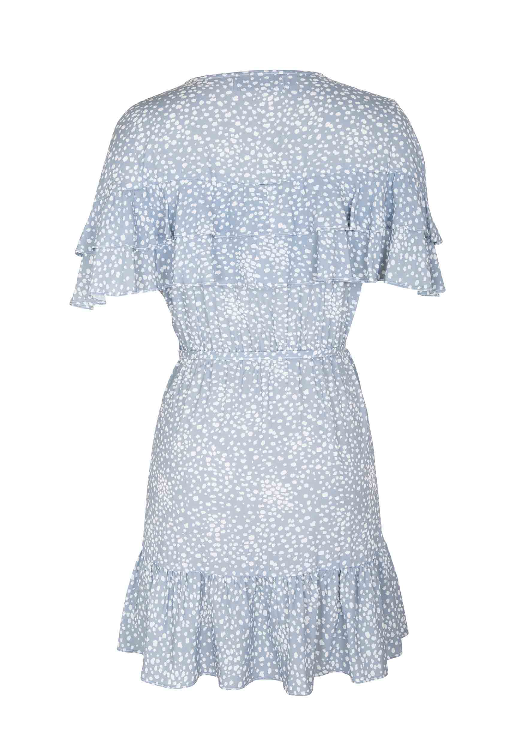 Edie Cascade Wrap Mini Dress Dusty Blue
