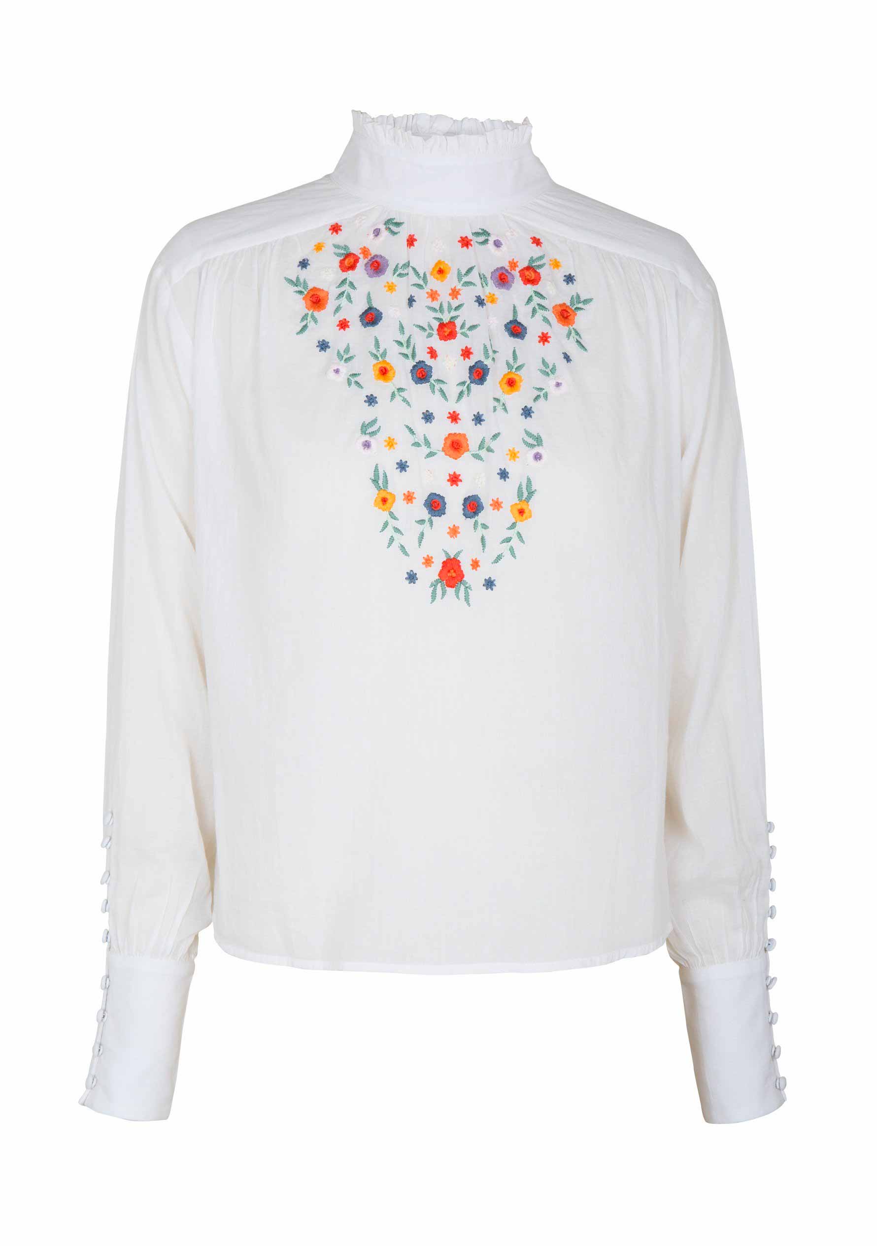 Twiggy Embroided High Neck Blouse White